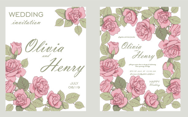 婚礼请柬框套花，玫瑰，孤立上白。婚礼装饰的概念。植物的海报,邀请。装饰贺卡或请柬设计背景。矢量图图片下载