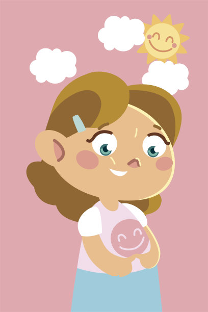 可爱的小女孩天空云朵和太阳卡通，小朋友们图片下载