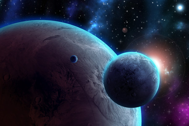 3D渲染星系空间场景与行星图片下载