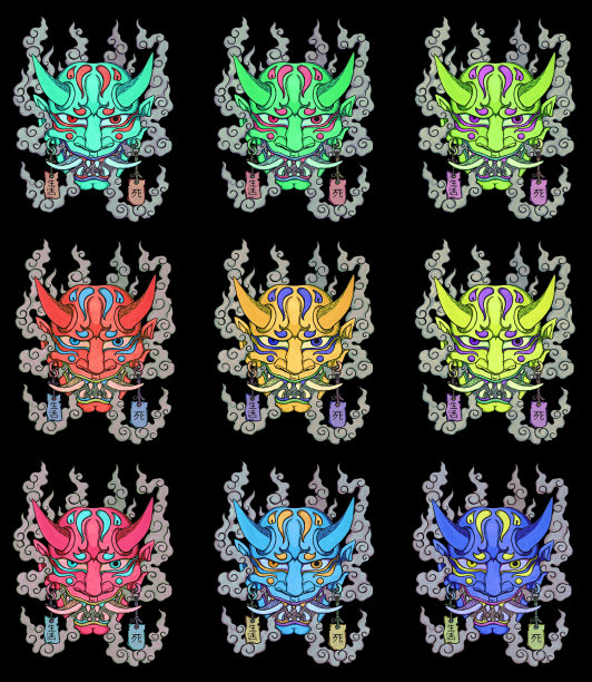 无缝图案与霓虹灯日本鬼鬼鬼图片下载