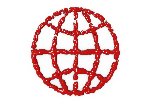 血滴在白色背景上的地球仪符号图片下载