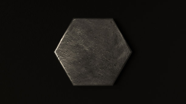 六角形金属板在深色混凝土墙，模板，背景，横幅。3 d渲染图图片下载