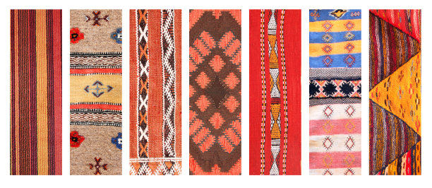 一套旗帜与柏柏尔传统羊毛地毯的纹理图片下载
