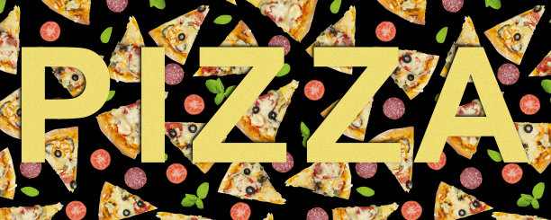 概念横幅或传单为餐厅或快餐，披萨外卖，黑色背景。图片下载