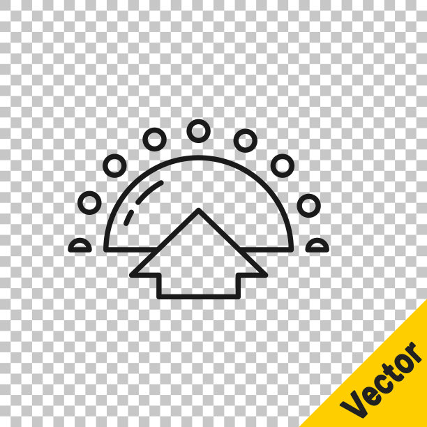 黑线日出图标孤立在透明的背景。向量图片下载