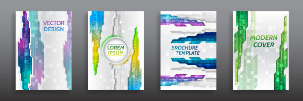 矢量模板的宣传册或封面与高科技元素的背景。蓝色布局的未来主义小册子，传单，海报。当代科学与数字技术概念。图片下载