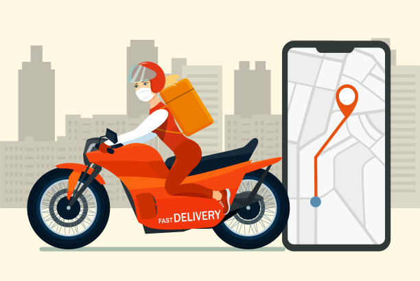 戴着医用口罩的孕妇骑在摩托车上快速分娩。矢量平面风格插图。图片下载