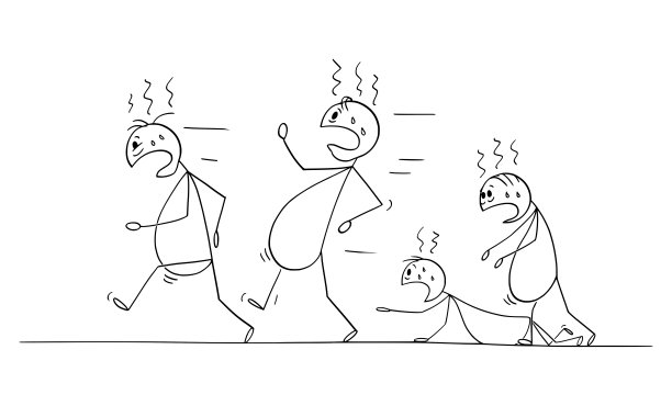 一组肥胖，超重，不健康的人正在跑步或慢跑，矢量卡通Stick Figure插图图片下载