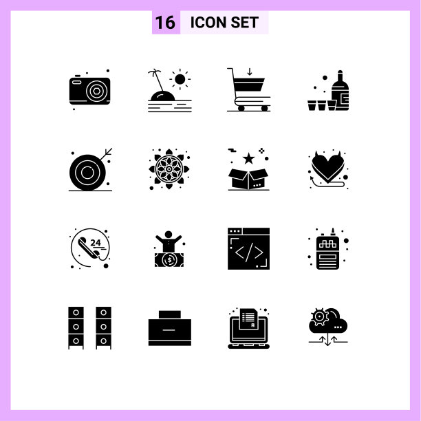 设置16个现代UI图标符号标志的公牛图片下载