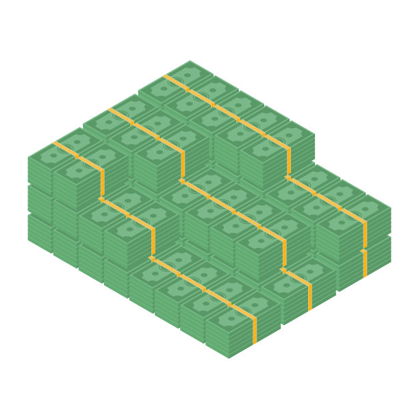 大钱的概念。一大笔现金。数百美元。等距。向量图片下载