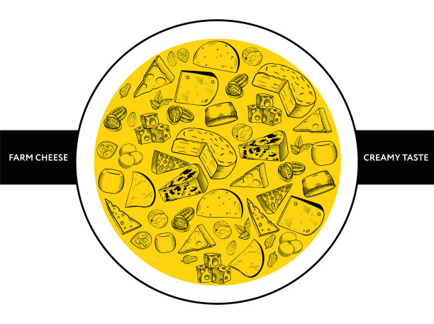 奶酪矢量插图菜单，包装和横幅在素描风格图片下载