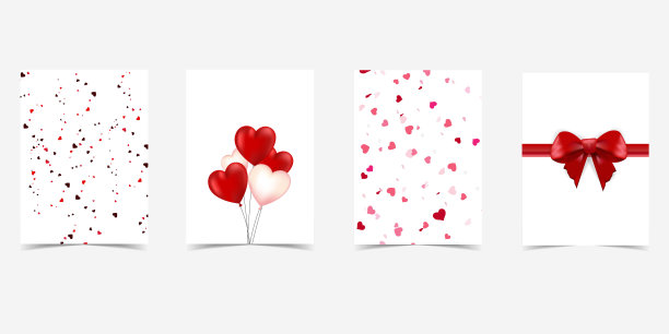 一套四款情人节心意卡及礼品弓。图片下载