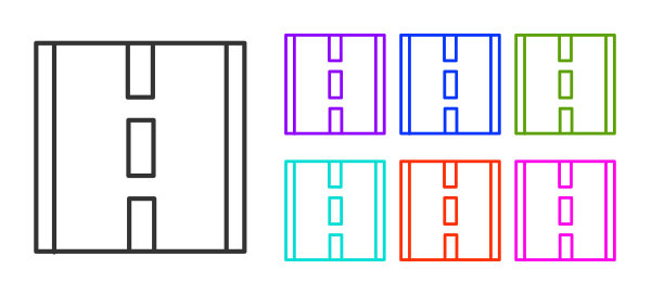 黑色线道路图标孤立在白色背景。设置图标丰富多彩。向量图片下载