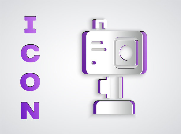 剪纸行动极端的相机图标孤立在灰色背景。拍摄极限运动的摄像机设备。纸艺术风格。向量图片下载