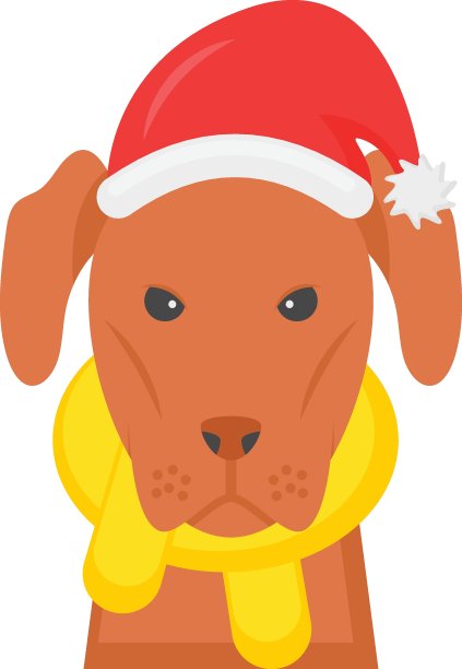 狗与圣诞帽概念，圣诞小狗矢量颜色图标设计，圣诞标志上的白色背景，新年庆祝标志，图片下载