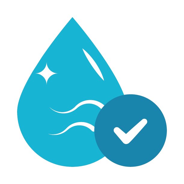 蓝色闪亮的冠状病毒消毒标志矢量平面图标设计，闪光滴与检查标志概念，卫生符号在泡沫Sud背景图片下载