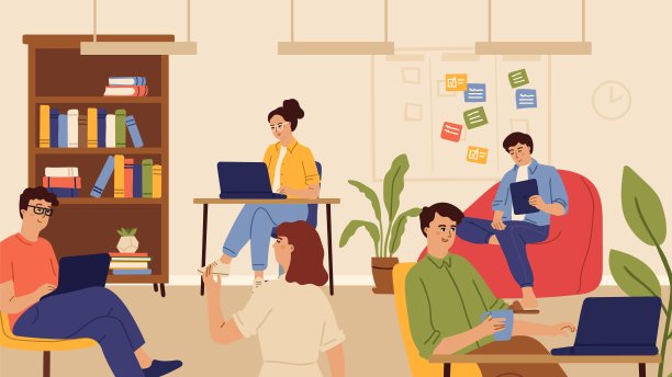 办公室工作人员：使用笔记本电脑或电脑在桌旁工作的团队图片下载