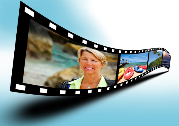 复合图像的幻灯片与旅行照片在每一帧图片下载