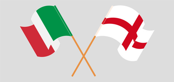 交叉飘扬的意大利和英国国旗图片下载