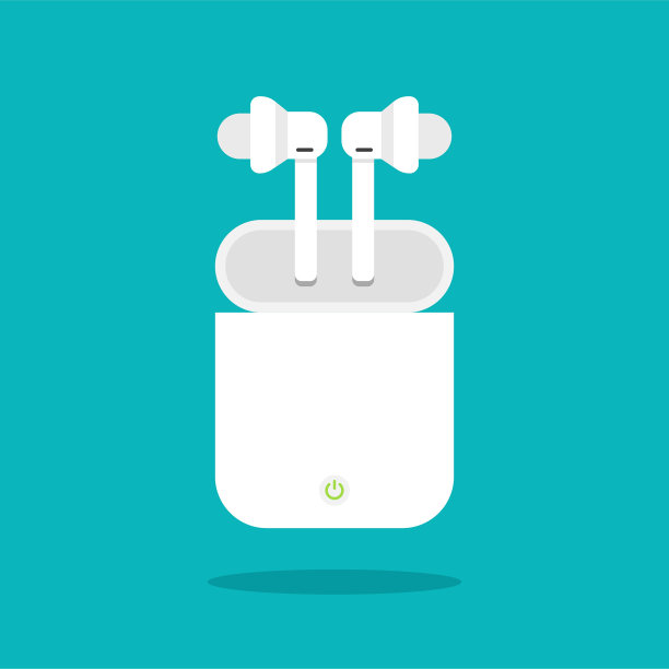 带充电盒的无线耳机，时尚的平板风格。图片下载