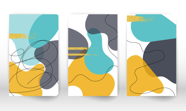 抽象的封面模板。几何形状和线条的集合。水彩画纹理画册设计。极简主义手绘形状和金色颗粒。图片下载