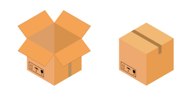 用带路标的胶带打开和关闭纸箱。孤立的矢量在白色背景。设计交付服务。向量图片下载