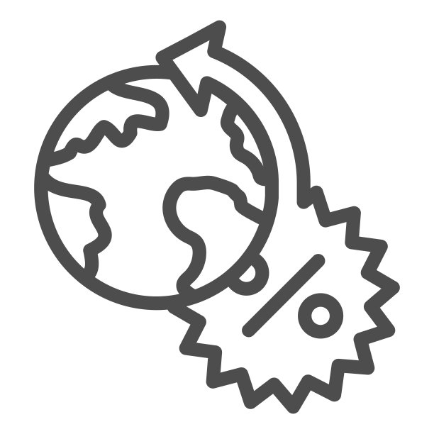 行星和周转利率线图标，电晕低迷概念，地球与百分数标志在白色背景，全球百分数符号与行星图标在轮廓风格。向量。图片下载