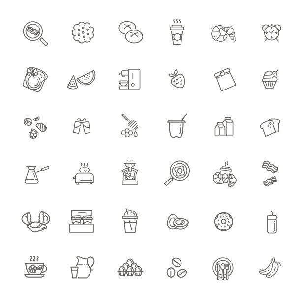 矢量轮廓早餐平面图标。烹饪集图片下载