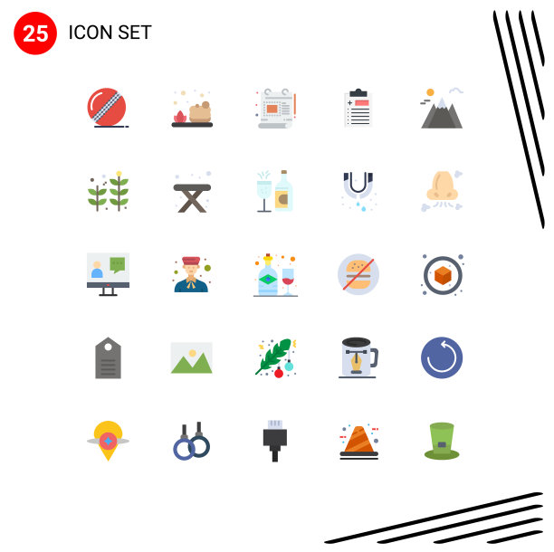 组25个平面颜色的符号和符号为太阳图片下载