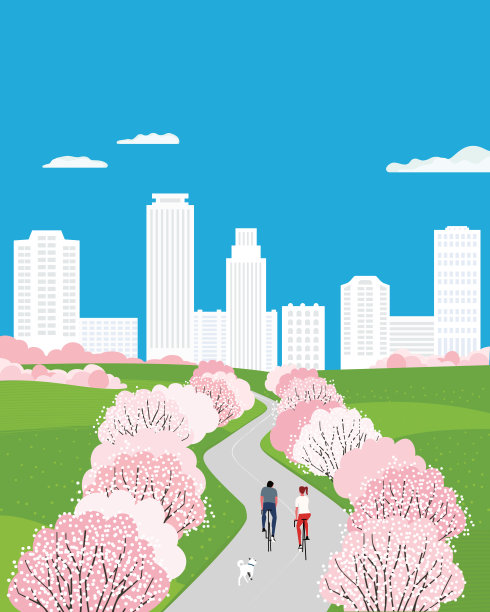 樱花盛开的城市公园户外活动海报图片下载