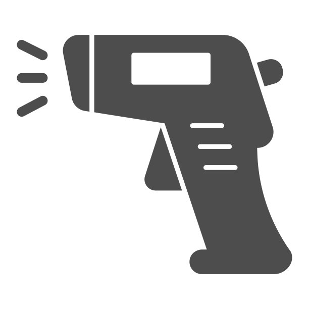 非接触式红外温度计固态图标，电晕低迷的概念，电子温度计标志在白色背景，高温计图标在字形风格的移动和web。矢量图形。图片下载