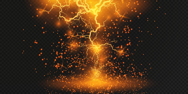 闪电，闪电，雷电在透明的背景上发出火花图片下载