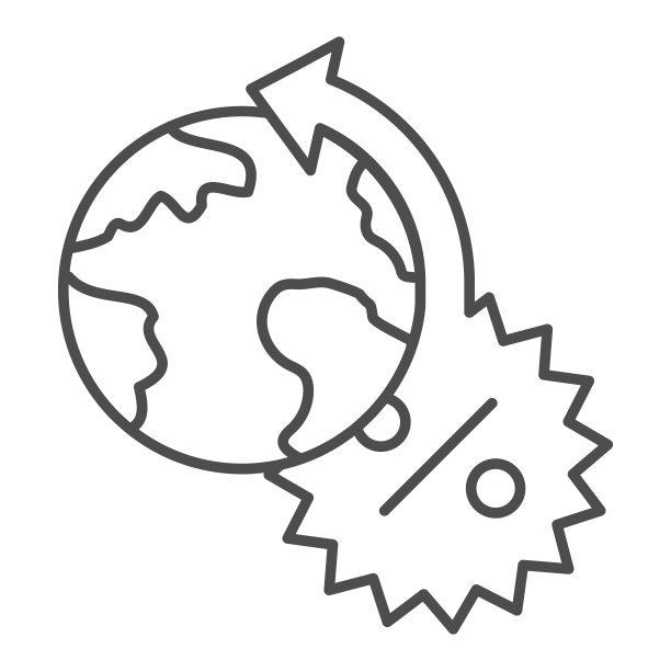 行星和周转利率细线图标，电晕低迷概念，地球与百分数标志在白色背景，全球百分数符号与行星图标在轮廓风格。向量。图片下载