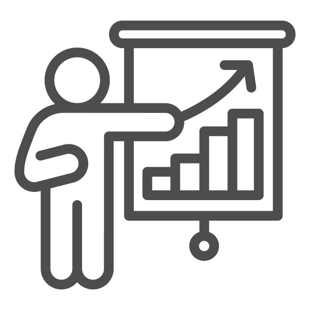 人与演示线图标，电晕低迷的概念，业务演示标志在白色背景，男子显示统计在黑板图标轮廓风格。矢量图形。图片下载