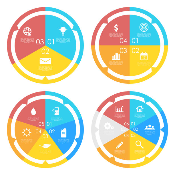 设置圆图模板，选项，网页设计，图形和圆形信息图。经营理念有3、4、5、6个要素，步骤，选择。图片下载