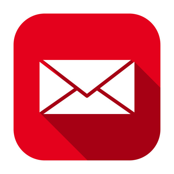 红色扁圆形方形信封图标，按钮有长阴影。图片下载