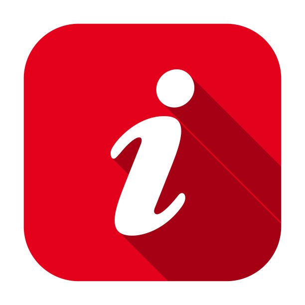 红色扁平圆形信息方块图标，按钮带有长阴影。图片下载