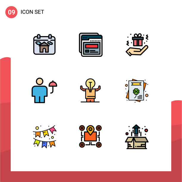 包装9个现代填充线和平色标志图片下载