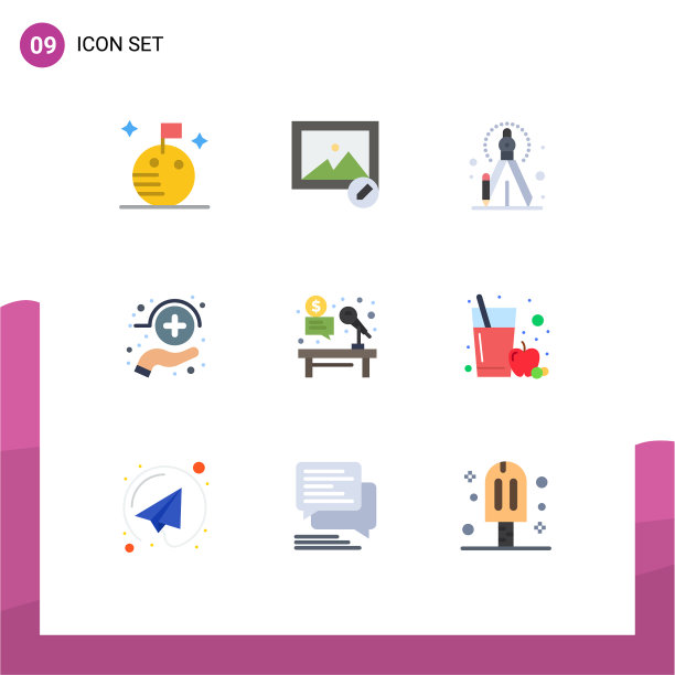 设置9个商业平面颜色包的工作桌图片下载