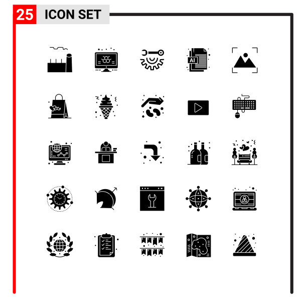 可编辑的线包25个简单的固体符号图片下载