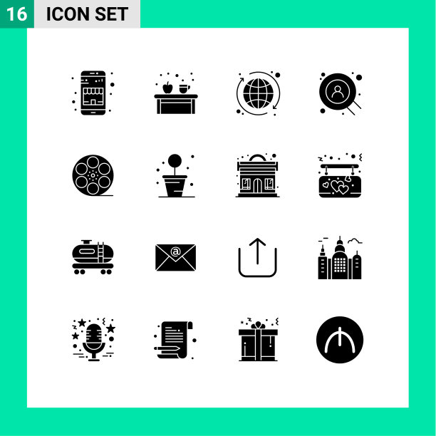 设置16商业固体象形文字包的视频图片下载
