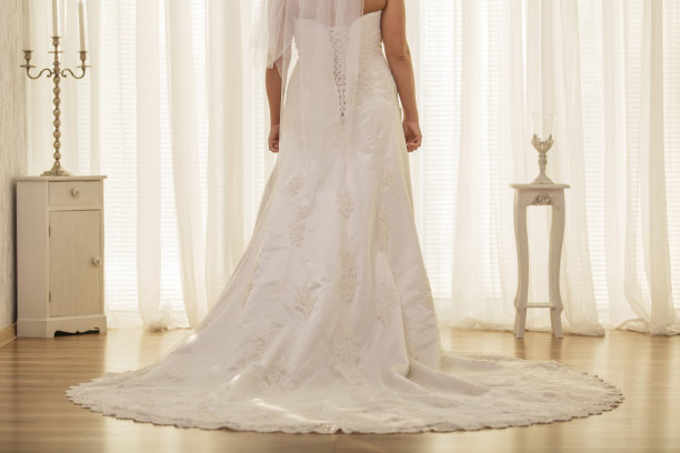 剪下镜头的新娘在一个美丽的婚纱图片下载