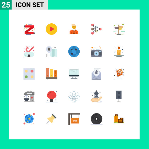 包装25个现代平面颜色的标志和符号图片下载
