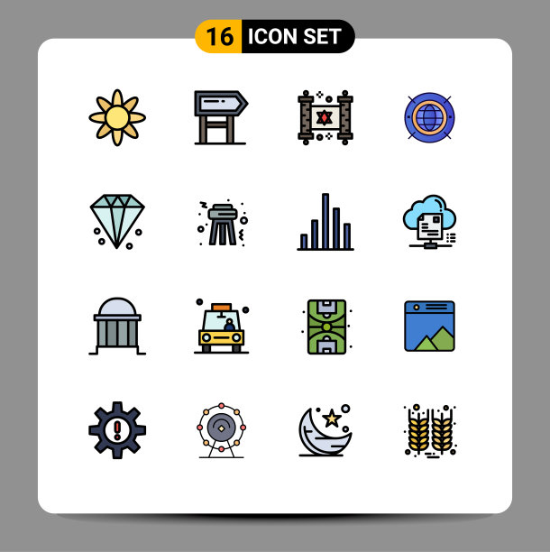 组16现代平面颜色填充线条集图片下载