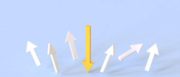 创意橙色箭头成功领导与业务概念白色箭头去光明的一面远离下箭头蓝色背景- 3d渲染图片下载