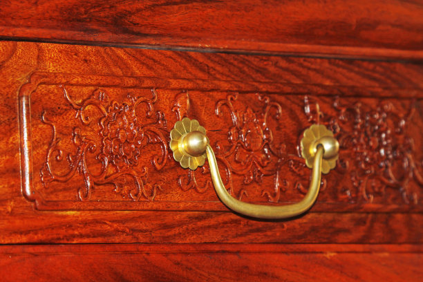 中国传统风格的红木家具装饰和拉手图片下载