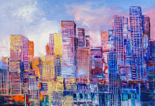 城市摩天大楼的抽象画。图片下载