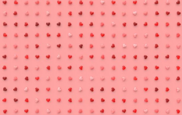 情人节糖果爱心背景图案3D渲染插画，爱庆祝海报、贺卡、banner模板图片下载