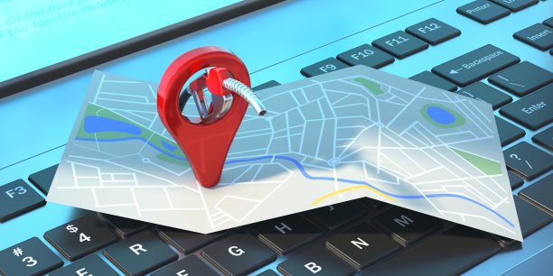 加油位置。在计算机背景上绘制带有燃油软管的标记。三维演示图片下载