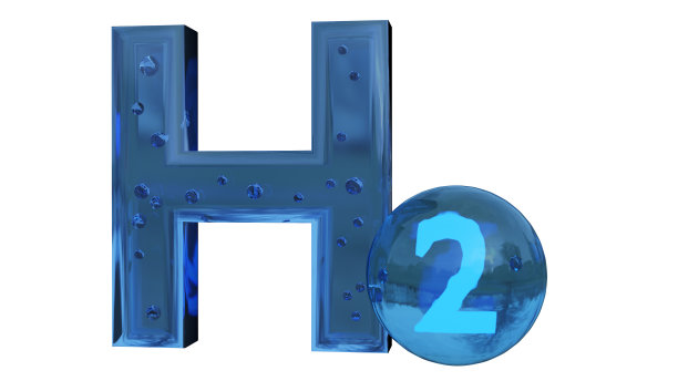 氢“H2”分子文本与液体字母和数字。3 d演示。图片下载